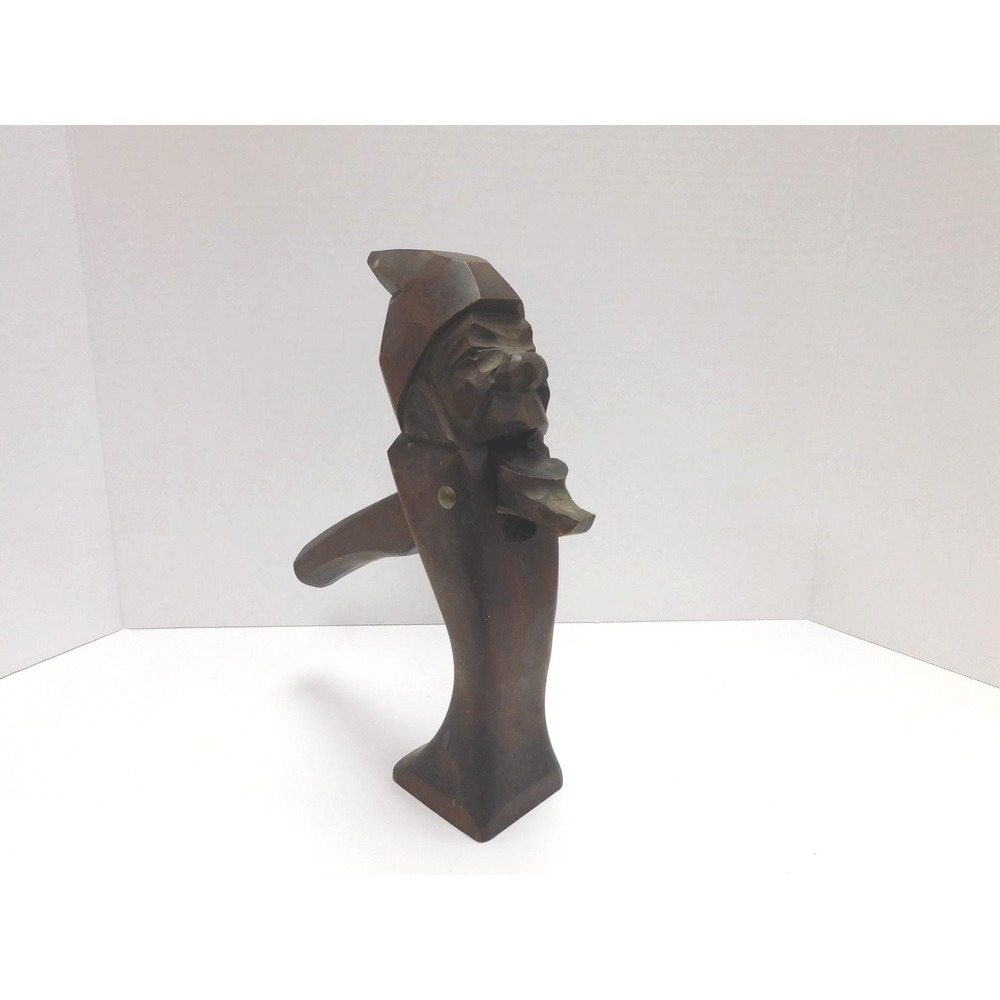 Dark Wood Carved Old Man Folk Art Tabletop Nut Cracker Vtg Germany DW331